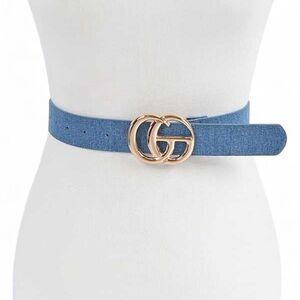 Plus Size Denim Blue with Gold Buckle Statement Belt